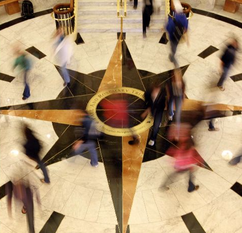 72 inch brass floor inlay at Christopher Newport University